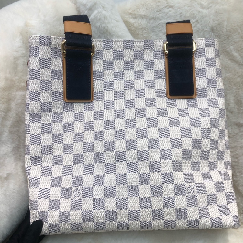 LV 白色棋盤格 PM Size Tote 海軍藍色織布肩帶XC175-1