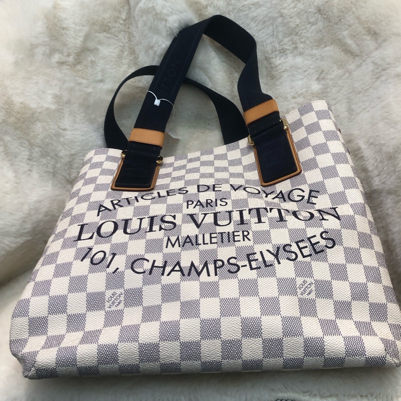 LV 白色棋盤格 PM Size Tote 海軍藍色織布肩帶XC175-8