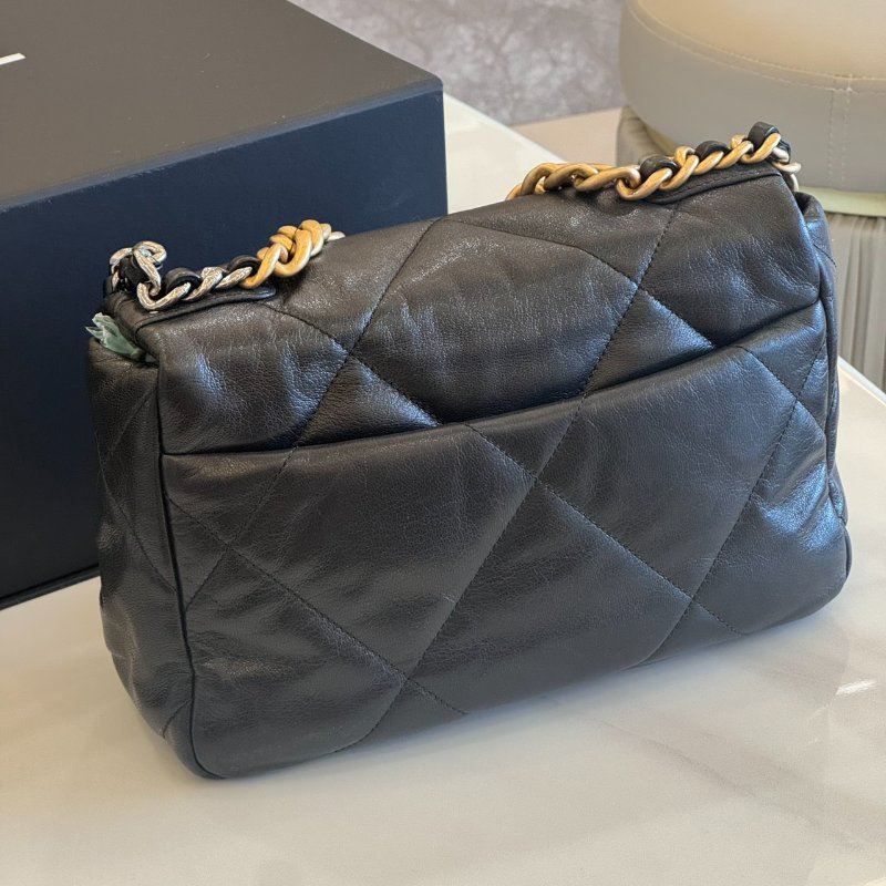 *SHIHNA名牌精品* CHANEL 黑色金扣 羊皮 19口蓋包-5