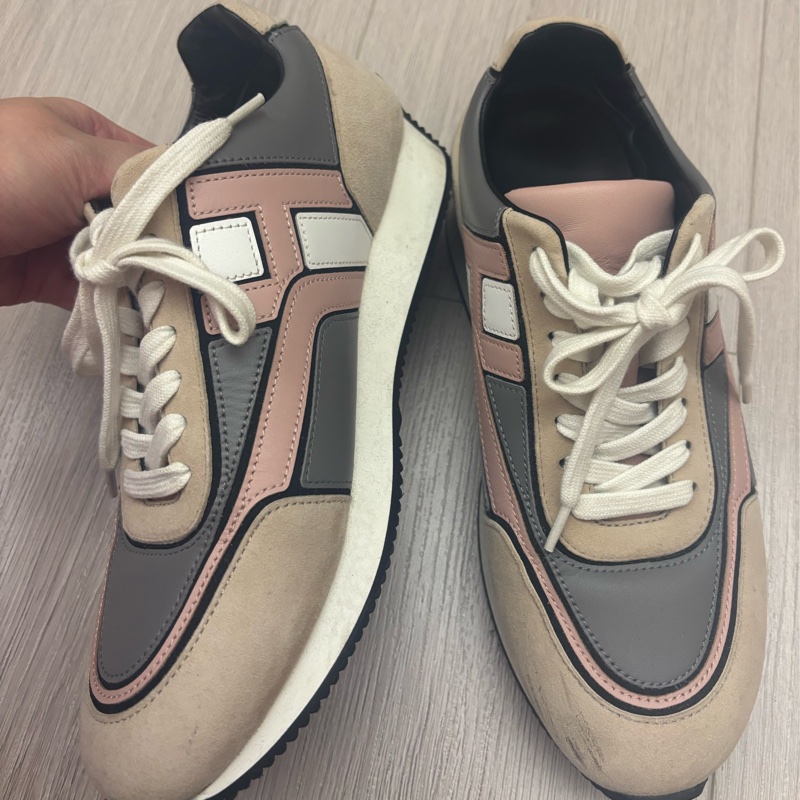 現貨商品 二手商品 Hermes 日本專櫃購入 正貨商品 經典灰粉色運動休閒鞋-13