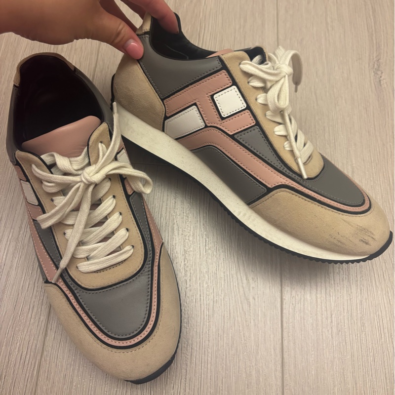 現貨商品 二手商品 Hermes 日本專櫃購入 正貨商品 經典灰粉色運動休閒鞋-14