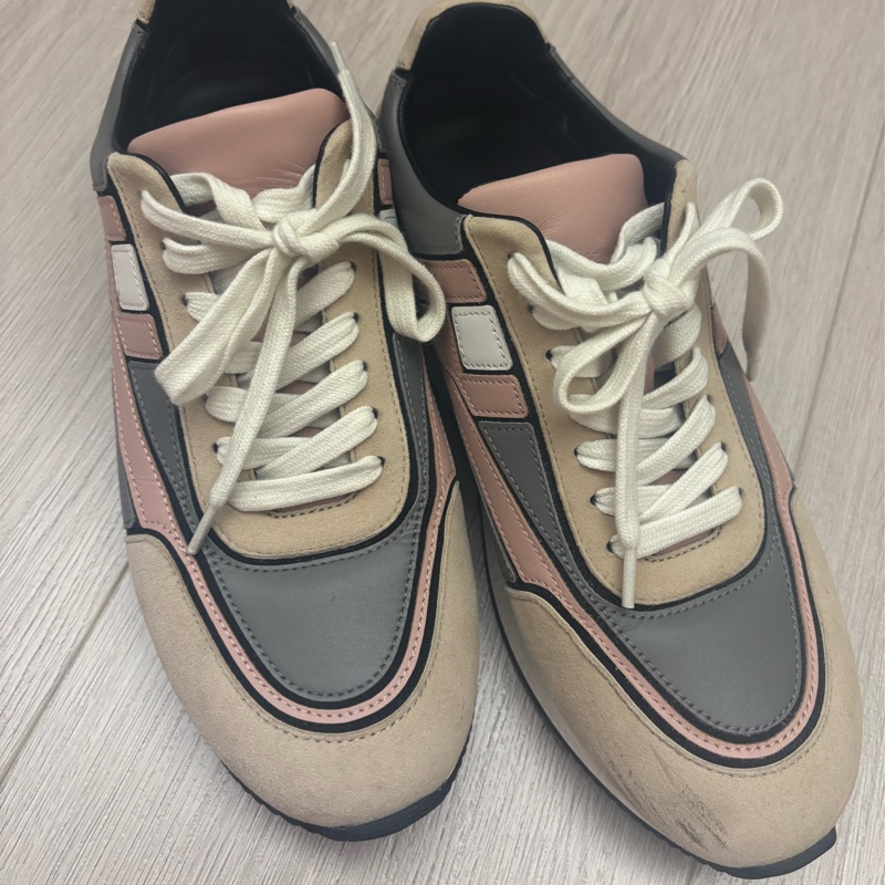 現貨商品 二手商品 Hermes 日本專櫃購入 正貨商品 經典灰粉色運動休閒鞋-16