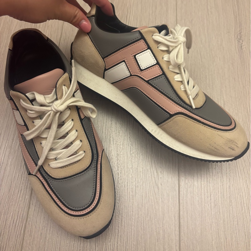 現貨商品 二手商品 Hermes 日本專櫃購入 正貨商品 經典灰粉色運動休閒鞋-21