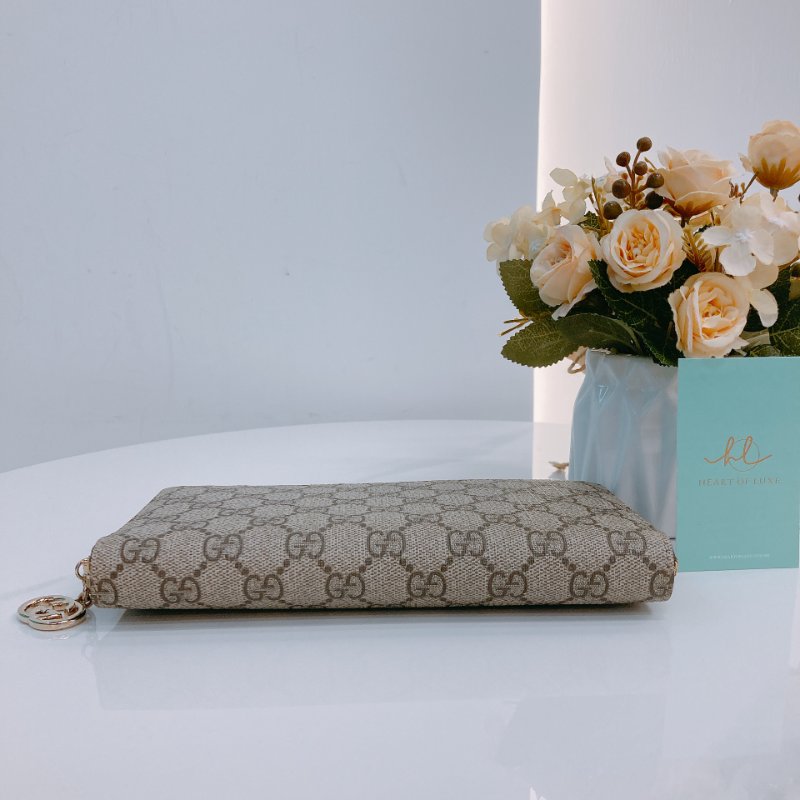 MS0500 Gucci 古馳 經典老花 帆布 拉鍊錢包 棕色 金扣 GG Supreme Zip Around Long Wallet Canvas Brown x GHW-2