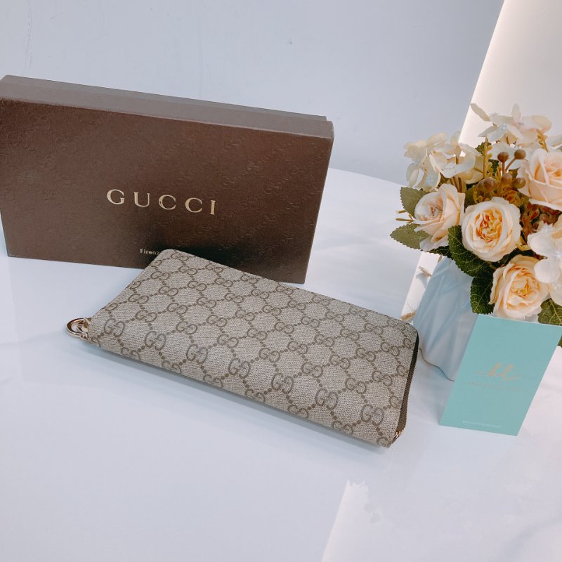 MS0500 Gucci 古馳 經典老花 帆布 拉鍊錢包 棕色 金扣 GG Supreme Zip Around Long Wallet Canvas Brown x GHW-14