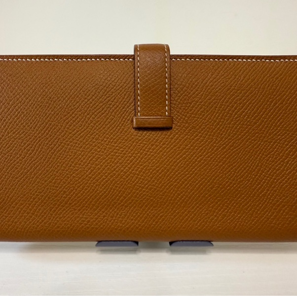 愛馬仕Bearn金棕色配金扣長夾-6