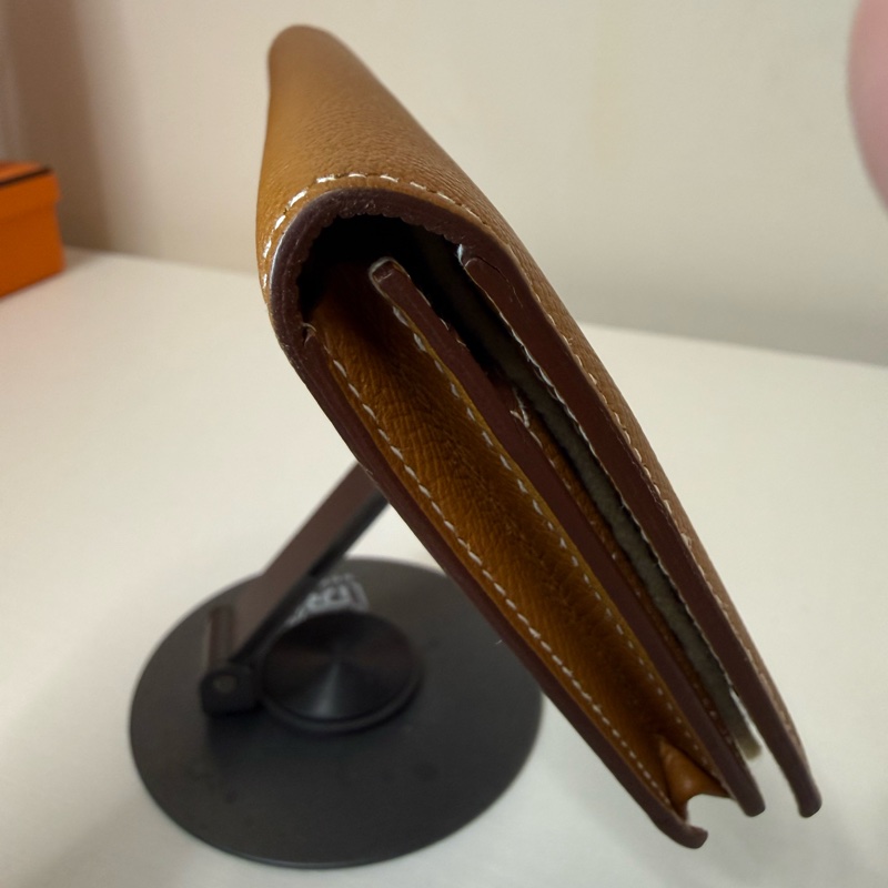 愛馬仕Bearn金棕色配金扣長夾-9