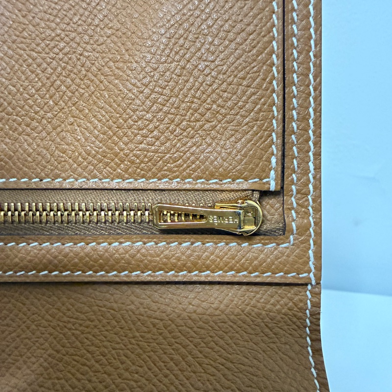 愛馬仕Bearn金棕色配金扣長夾-16