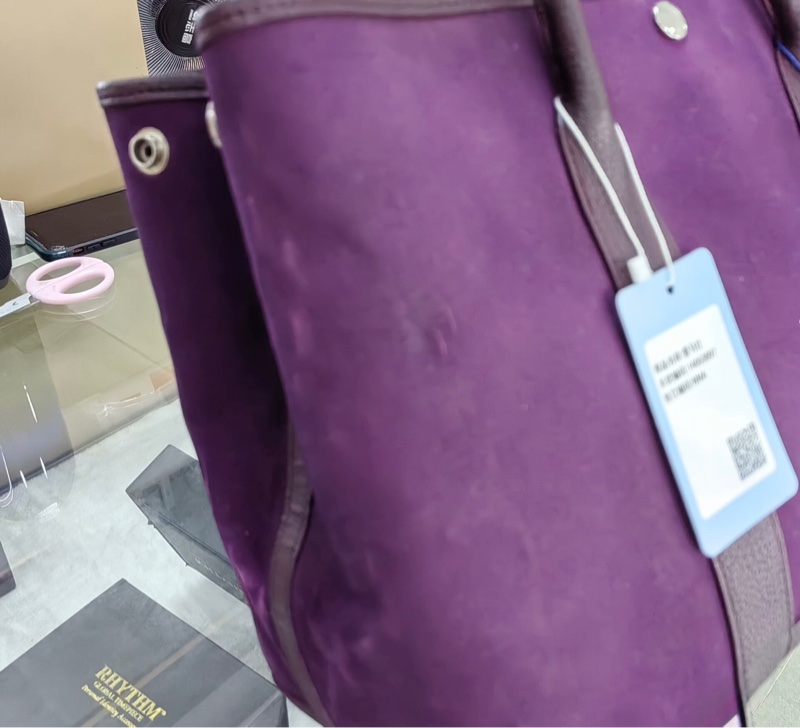 自用划算 ！ 愛馬仕 Hermès Garden Party 36 紫色 Toile×Negonda 托特包 銀扣 休閒大容量 帆布拼皮-6