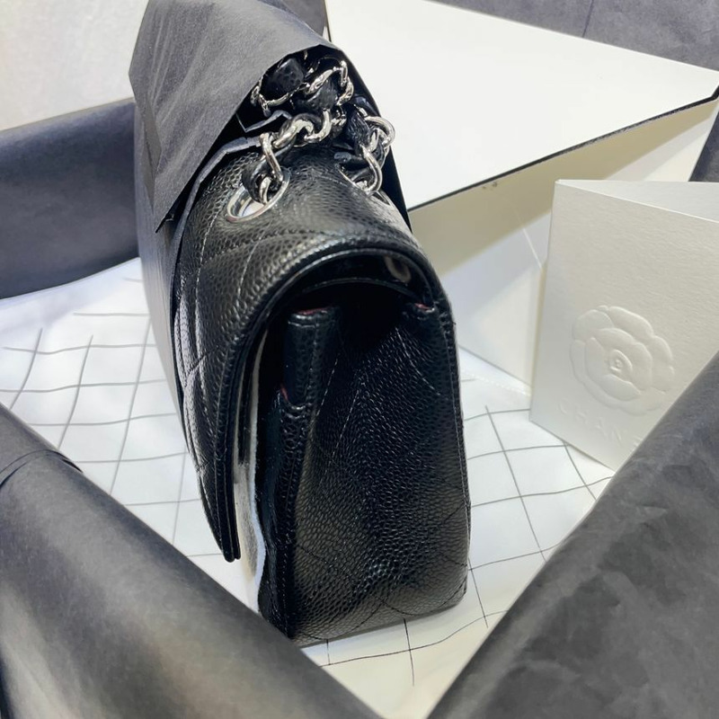 【包稅】CHANEL Caviar經典款中銀色鏈條單肩包 A01112-3