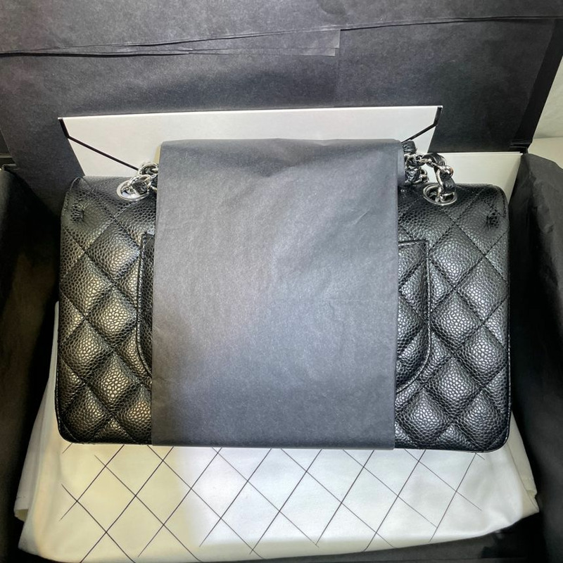 【包稅】CHANEL Caviar經典款中銀色鏈條單肩包 A01112-4