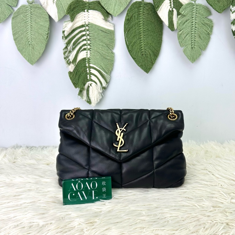 YSL Puffer Small Size 黑金羊皮信封包 單肩斜肩包-0