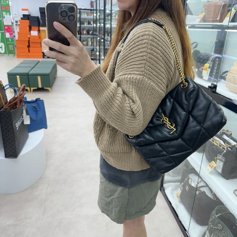 YSL Puffer Small Size 黑金羊皮信封包 單肩斜肩包-1