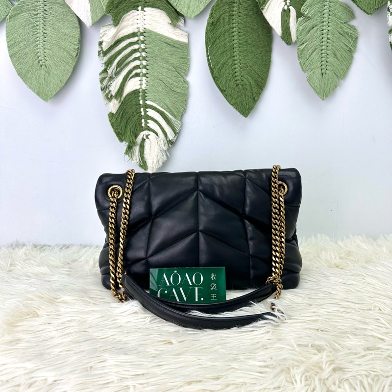 YSL Puffer Small Size 黑金羊皮信封包 單肩斜肩包-4