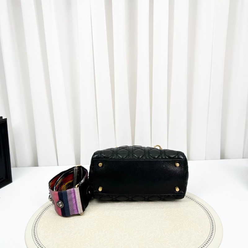 Bj hsj迪奧/Dior  黑金搭配油臘皮五格戴妃包 手提單肩斜挎包 重工長肩帶 限量款 時尚百搭-1