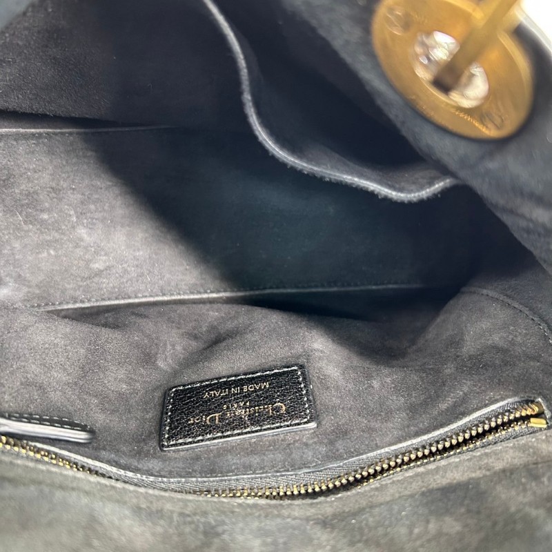 Bj hsj迪奧/Dior  黑金搭配油臘皮五格戴妃包 手提單肩斜挎包 重工長肩帶 限量款 時尚百搭-4