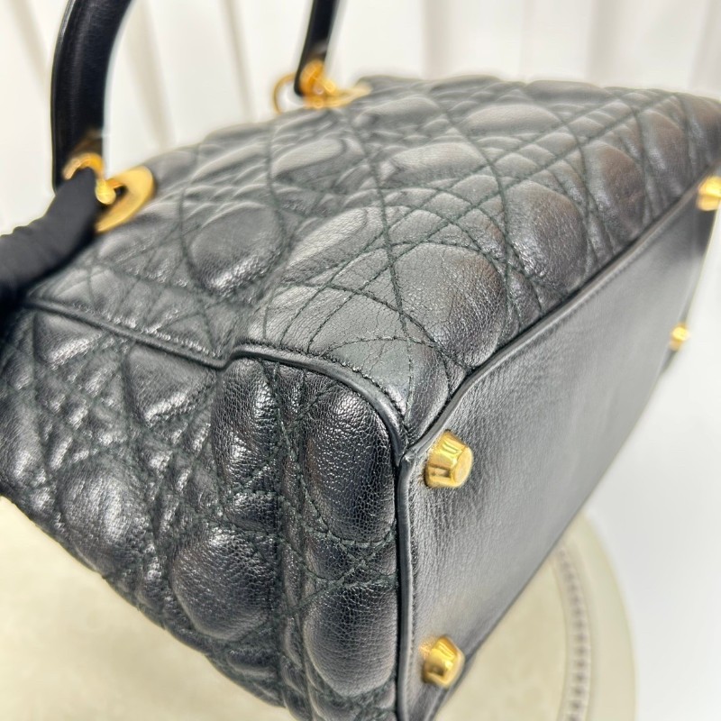 Bj hsj迪奧/Dior  黑金搭配油臘皮五格戴妃包 手提單肩斜挎包 重工長肩帶 限量款 時尚百搭-12