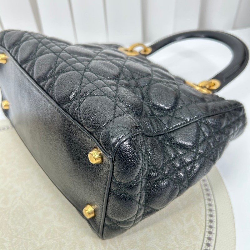 Bj hsj迪奧/Dior  黑金搭配油臘皮五格戴妃包 手提單肩斜挎包 重工長肩帶 限量款 時尚百搭-13