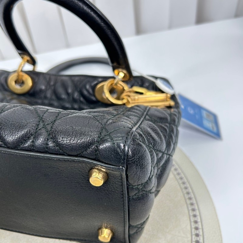 Bj hsj迪奧/Dior  黑金搭配油臘皮五格戴妃包 手提單肩斜挎包 重工長肩帶 限量款 時尚百搭-17