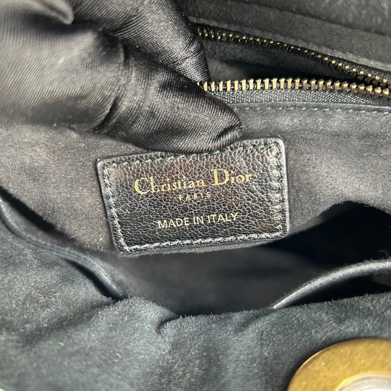 Bj hsj迪奧/Dior  黑金搭配油臘皮五格戴妃包 手提單肩斜挎包 重工長肩帶 限量款 時尚百搭-21