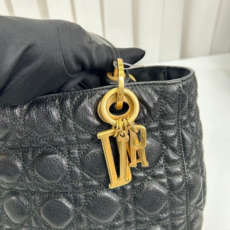 Bj hsj迪奧/Dior  黑金搭配油臘皮五格戴妃包 手提單肩斜挎包 重工長肩帶 限量款 時尚百搭-22