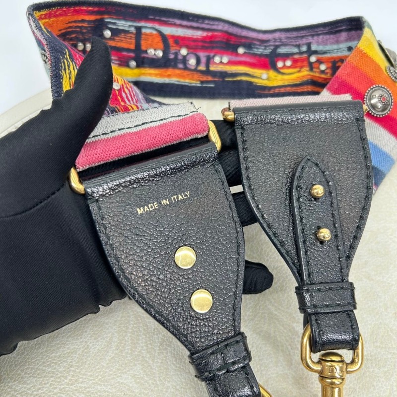 Bj hsj迪奧/Dior  黑金搭配油臘皮五格戴妃包 手提單肩斜挎包 重工長肩帶 限量款 時尚百搭-24