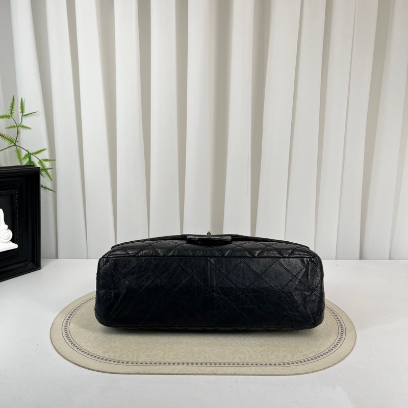 CHANEL香奈兒 12開 2.55大號 黑銀菱格油蠟牛皮雙蓋包 紅色內裡 容量大 經典款耐造百搭-11