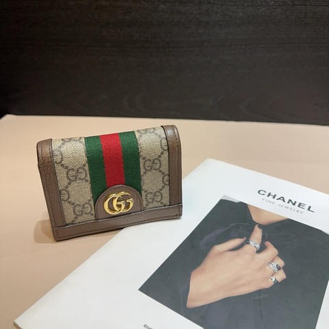 Gucci PVC拼咖牛皮金釦Ophidia 內零錢袋短夾