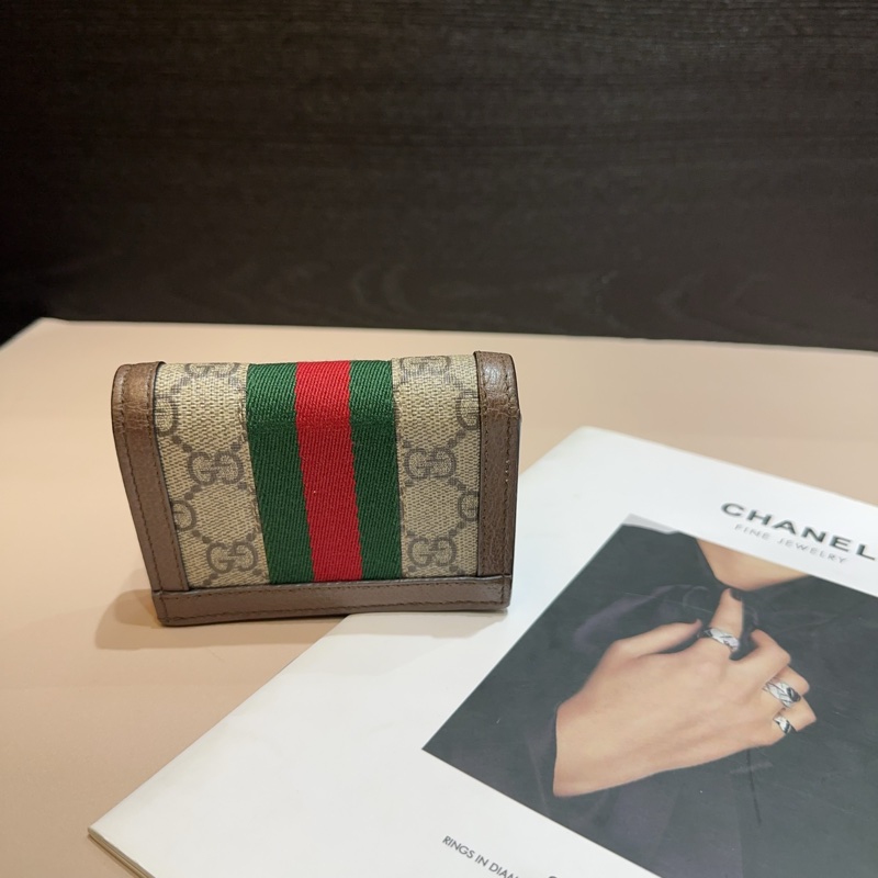 Gucci PVC拼咖牛皮金釦Ophidia 內零錢袋短夾-1