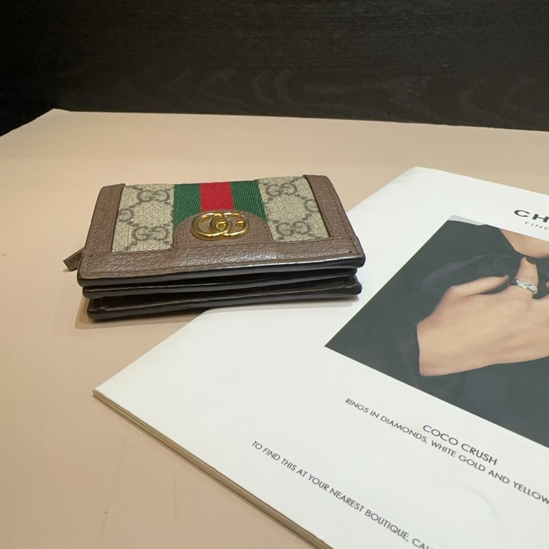 Gucci PVC拼咖牛皮金釦Ophidia 內零錢袋短夾-4