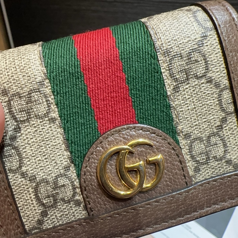 Gucci PVC拼咖牛皮金釦Ophidia 內零錢袋短夾-8
