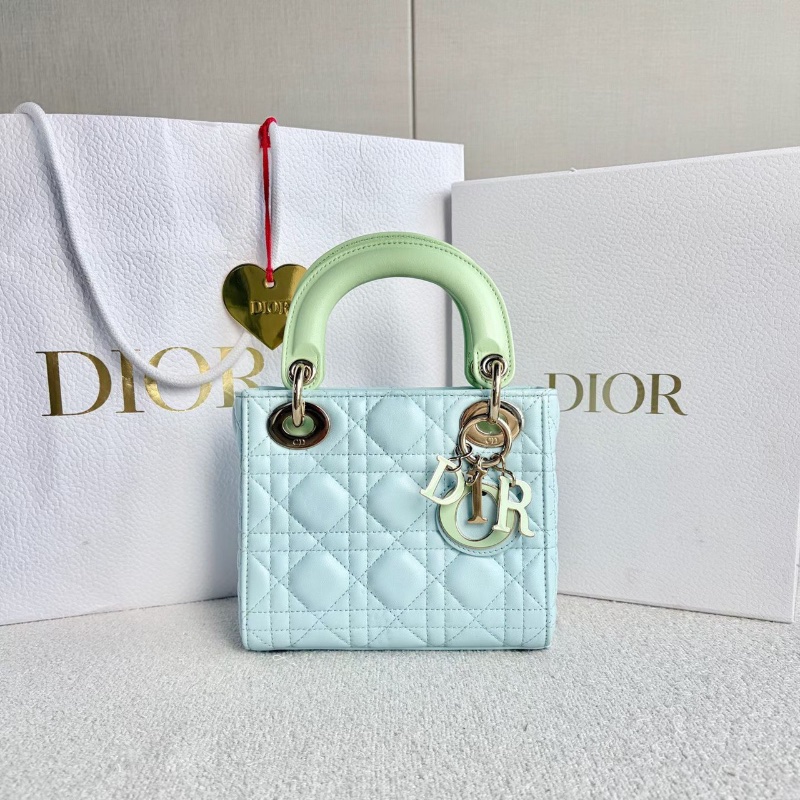 Dior 黛妃三格琺瑯扣手提斜背包藍綠拼色 淡金扣 羊皮  17*15*5 99新配件盒子塵袋購證-1