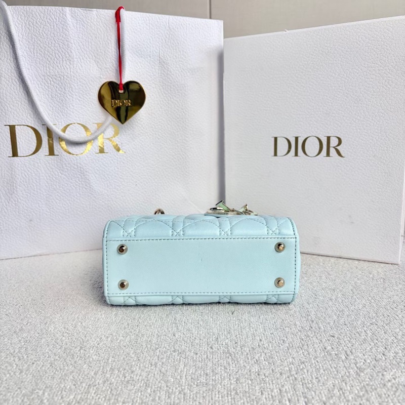 Dior 黛妃三格琺瑯扣手提斜背包藍綠拼色 淡金扣 羊皮  17*15*5 99新配件盒子塵袋購證-4