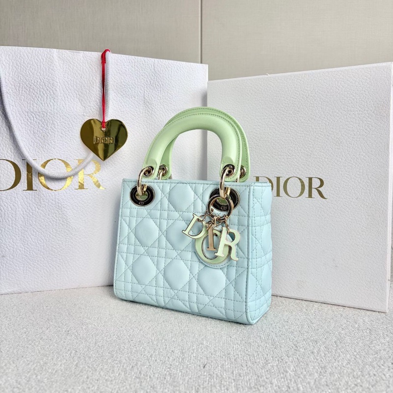 Dior 黛妃三格琺瑯扣手提斜背包藍綠拼色 淡金扣 羊皮  17*15*5 99新配件盒子塵袋購證-5