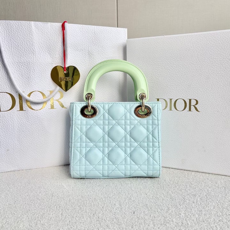 Dior 黛妃三格琺瑯扣手提斜背包藍綠拼色 淡金扣 羊皮  17*15*5 99新配件盒子塵袋購證-6