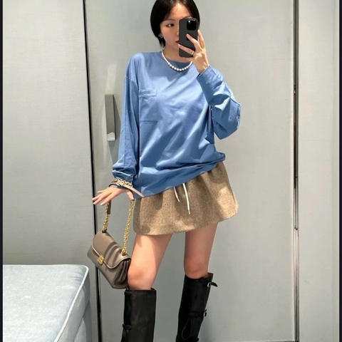 🉐🇭🇰港現 Miumiu藍色搭配長袖T xs 寬松款