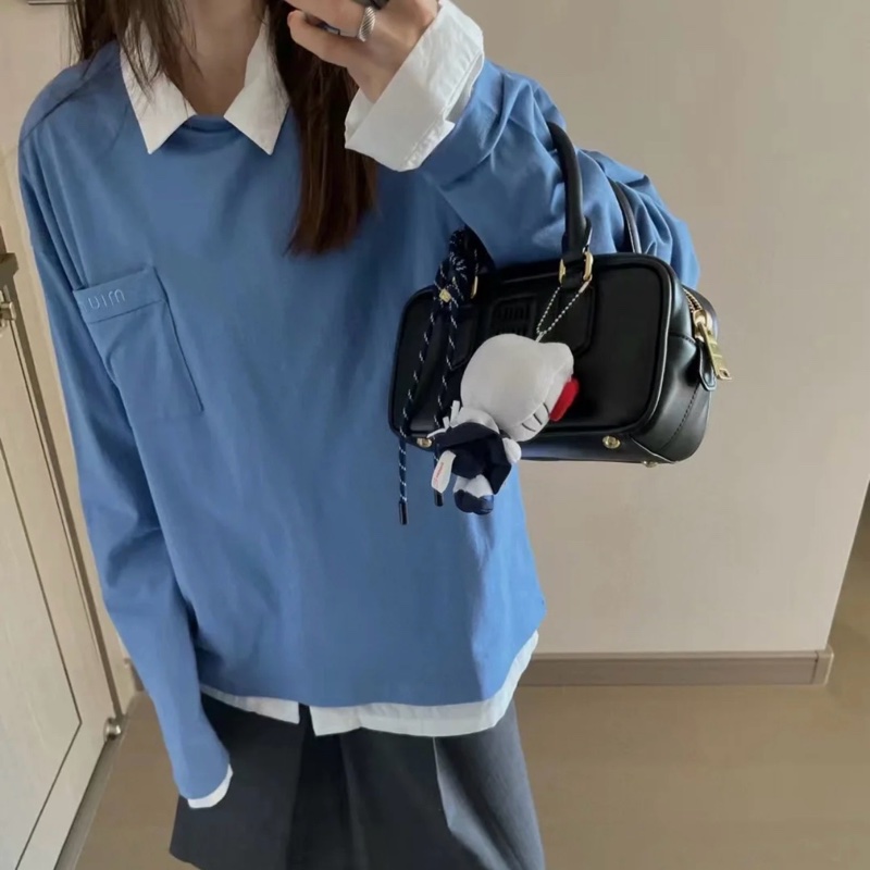 🉐🇭🇰港現 Miumiu藍色搭配長袖T xs 寬松款-1