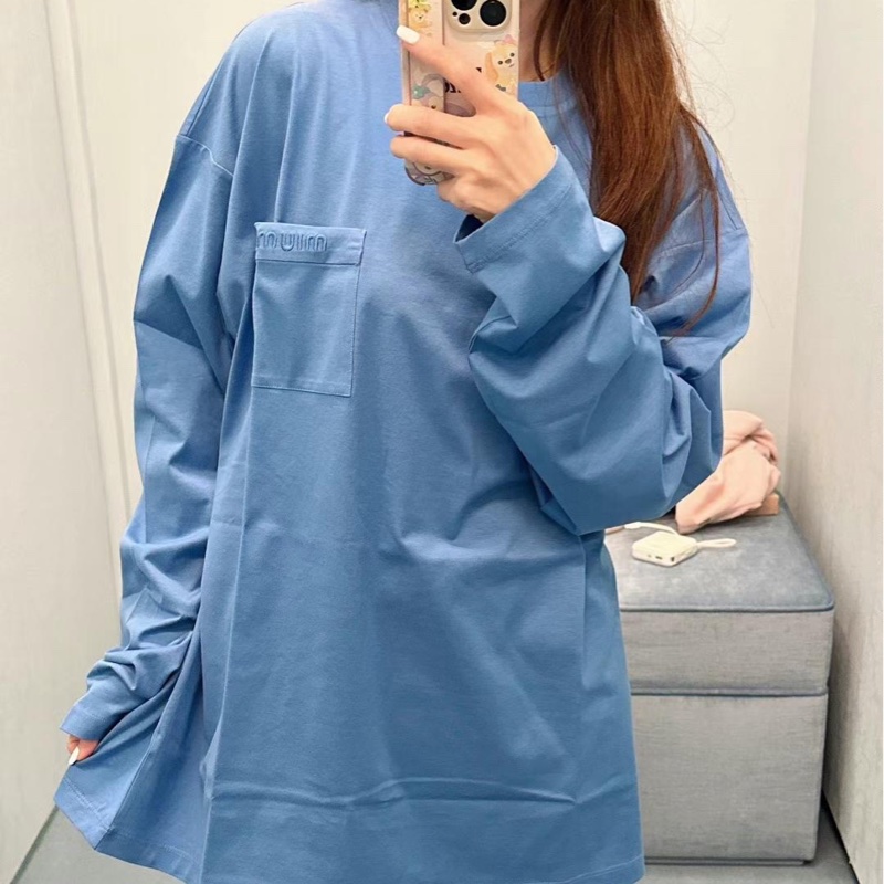 🉐🇭🇰港現 Miumiu藍色搭配長袖T xs 寬松款-3