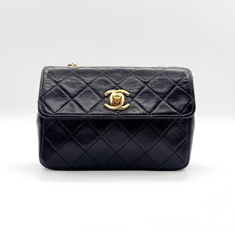 Vintage CHANEL 香奈兒 菱格紋 迷你鏈條包 黑金CC 經典小包 可肩背斜背-0