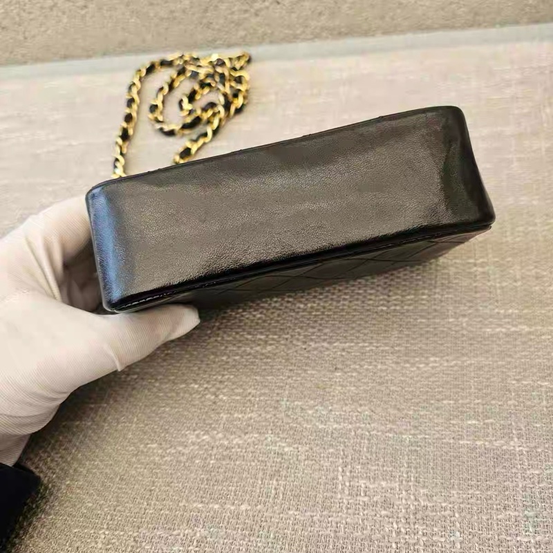 Vintage CHANEL 香奈兒 菱格紋 迷你鏈條包 黑金CC 經典小包 可肩背斜背-5