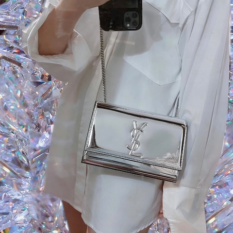 YSL Sunset銀色鏡面日落包小號18*13*8 98新配件塵袋