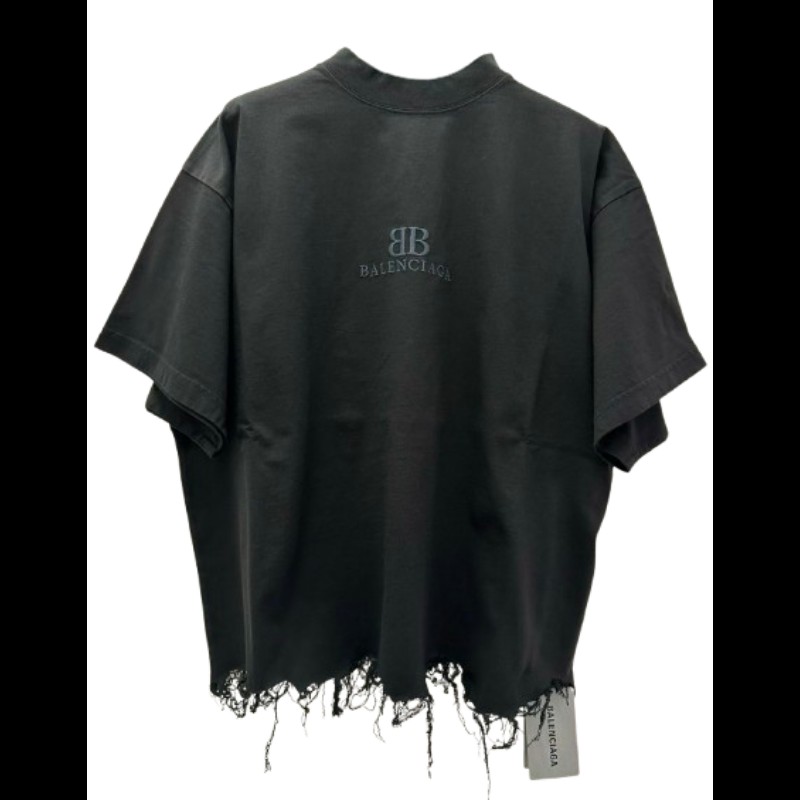 Balenciaga BB Logo刺繡棉質短身T恤 鬆身破舊款 2碼-0