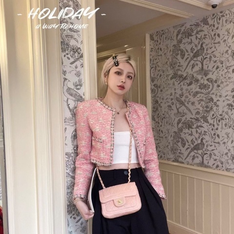Chanel CF絲絨方胖子粉色 金扣芯片款 18*12*5.5 98新配件盒子塵袋