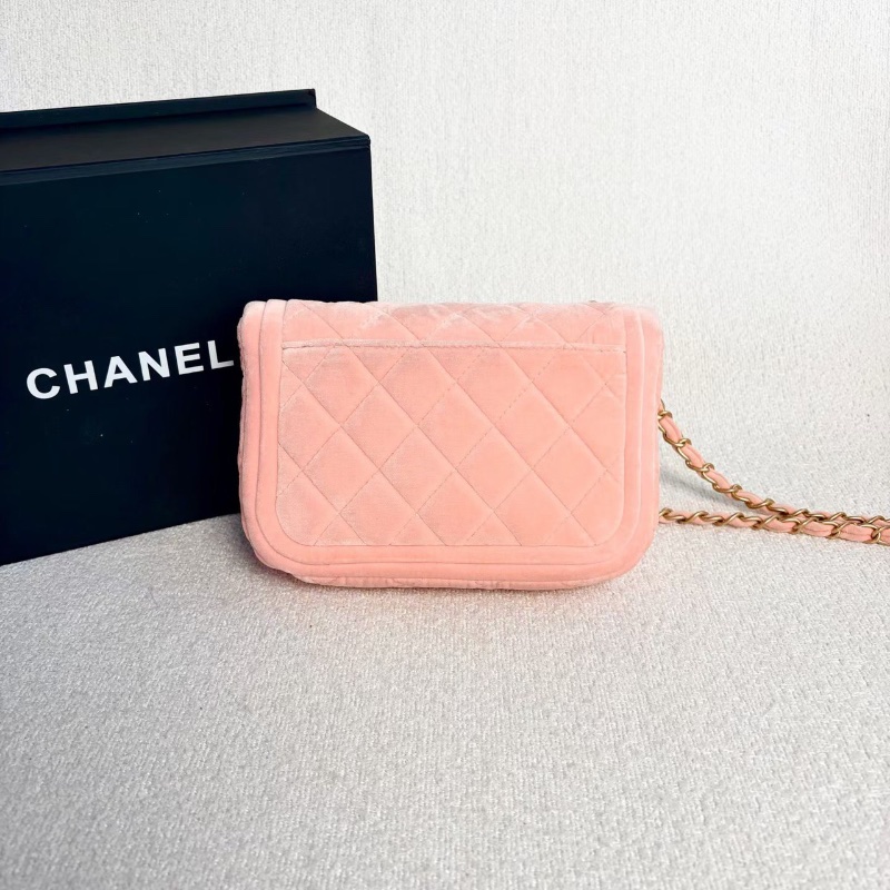 Chanel CF絲絨方胖子粉色 金扣芯片款 18*12*5.5 98新配件盒子塵袋-5