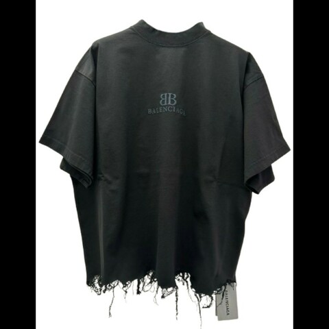 Balenciaga BB Logo刺繡棉質短身T恤 鬆身破舊款 3碼