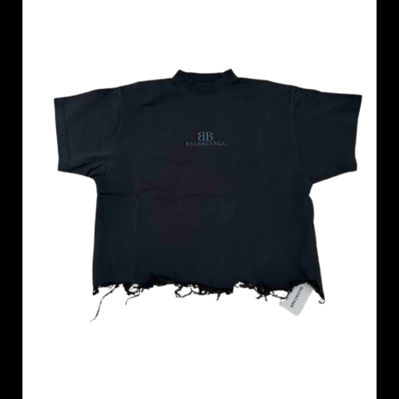 Balenciaga BB Logo刺繡棉質短身T恤 鬆身破舊款 3碼-4