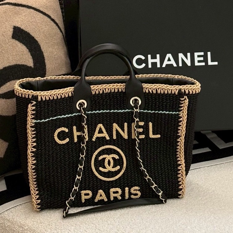 香奈兒編織海灘托特包/黑-0