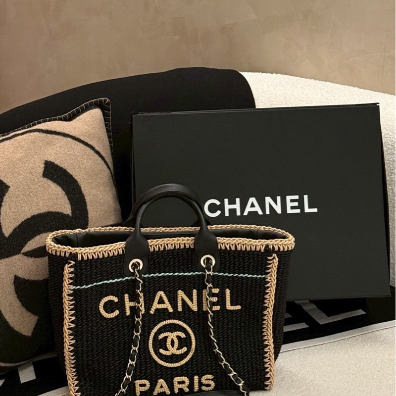 香奈兒編織海灘托特包/黑-7