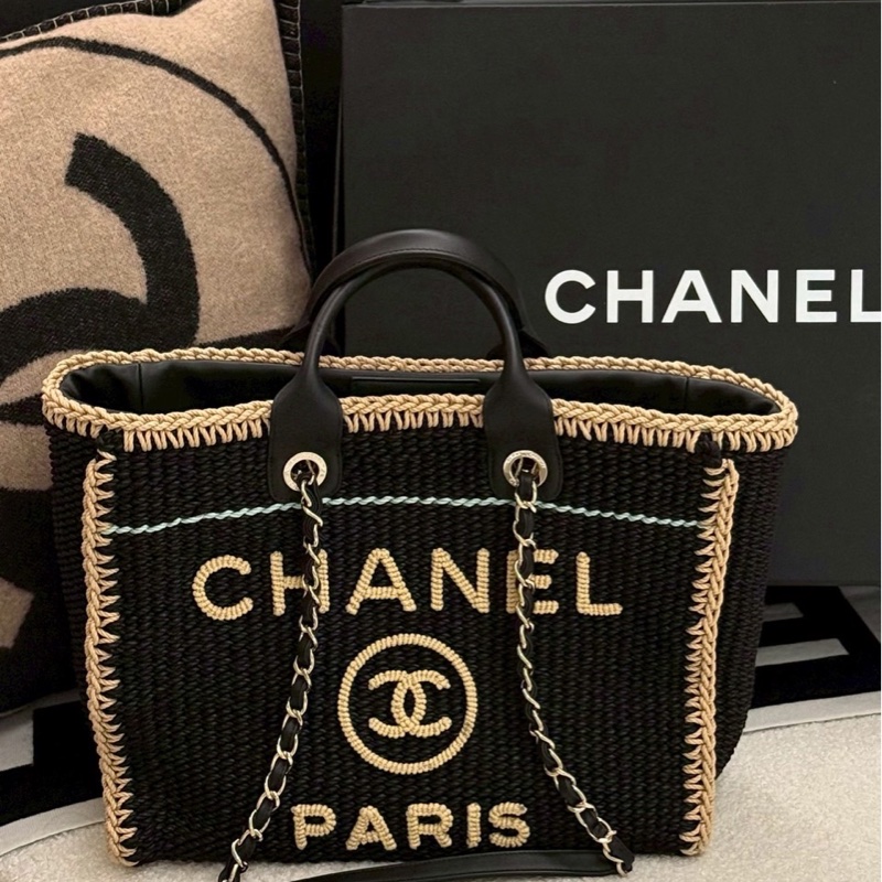 香奈兒編織海灘托特包/黑-16