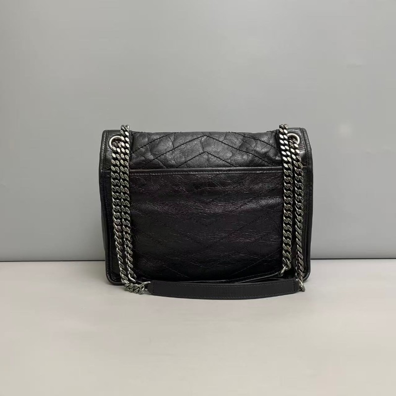 YSL Niki中號黑色銀鏈全皮郵差包-1